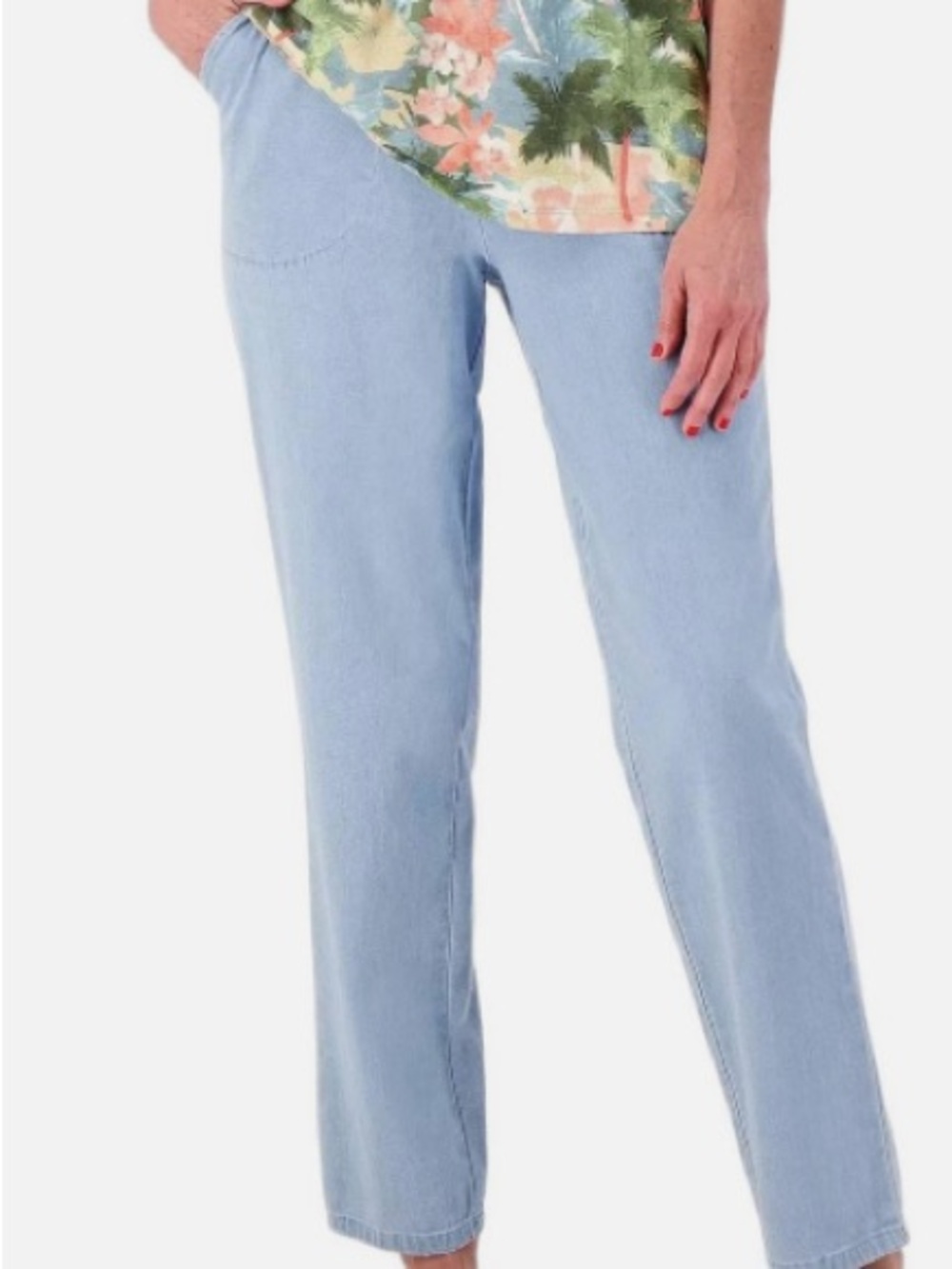 Denim and Co. original waist, side pocket, bleached denim jeans